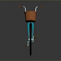 Blue Vintage Bicycle With Orange Seat And Basket On Reflective Floor