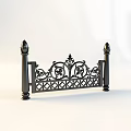 Ornate Black Iron Railing With Intricate Scrollwork Lattice Panels And Decorative Posts 3d model