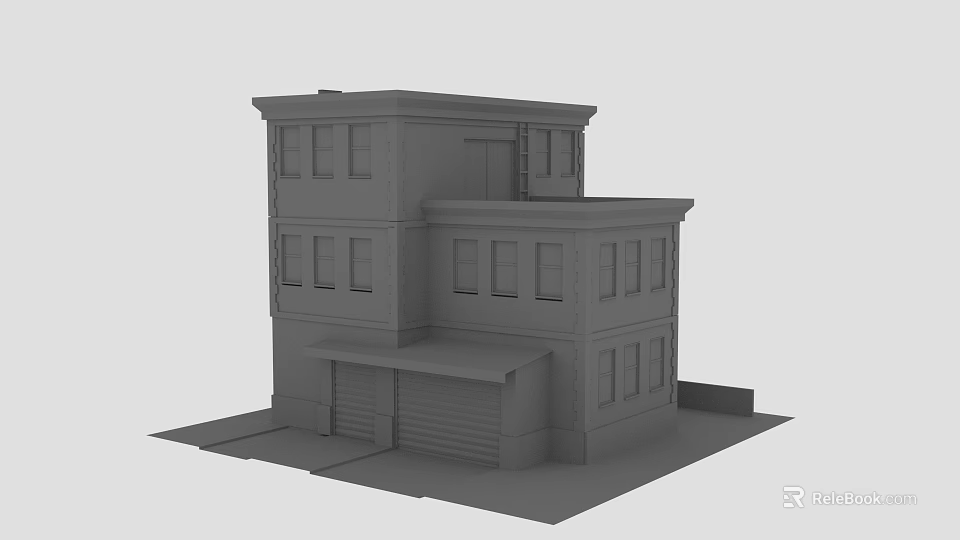 Detailed Modern Multi Story Building Model With Windows And Garage Door 3d model 