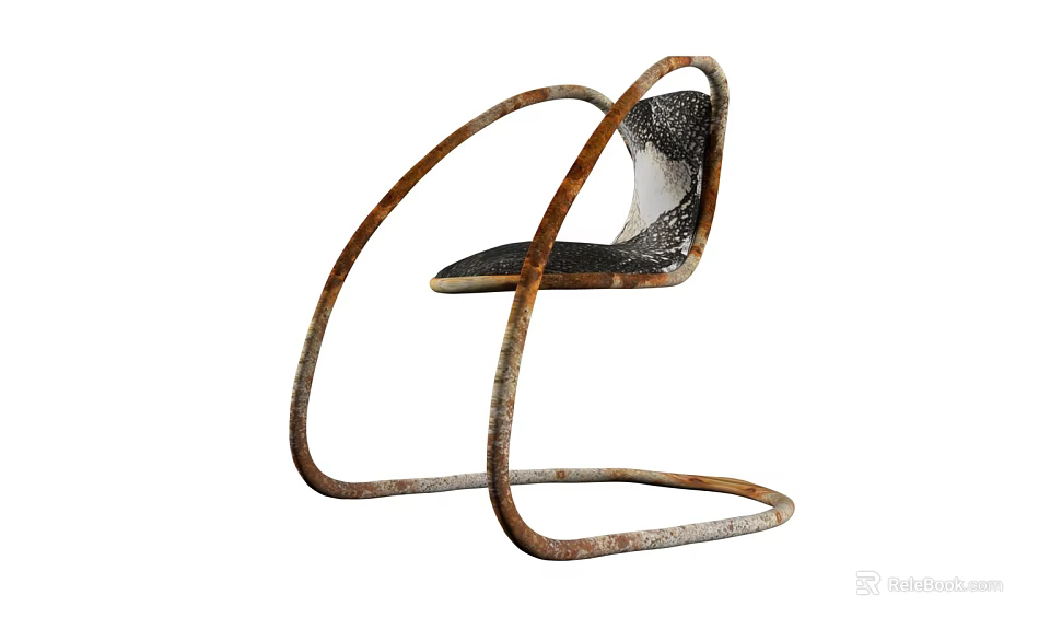 Unique Design Leisure Chair With Curved Metal Frame And Leather Seat Backrest 3d model 