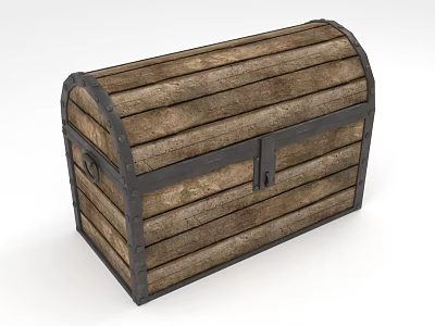 Antique Wooden Storage Chest With Metal Straps And Distressed Wood Texture 3d model