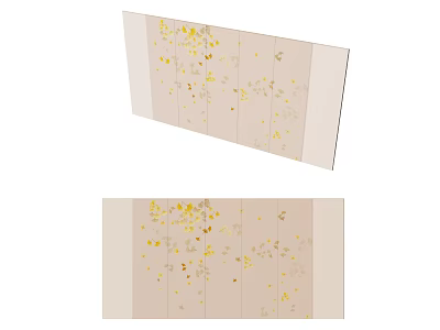 Decorative Room Divider With Beige Panels And Gold Leaf Pattern Design 3d model