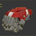 Red And Silver Mechanical Component With White Stripes Metallic Texture And Gear Like Armored Design