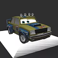 Cartoon Style Green Yellow Race Car With Big Eyes And Roof Lights