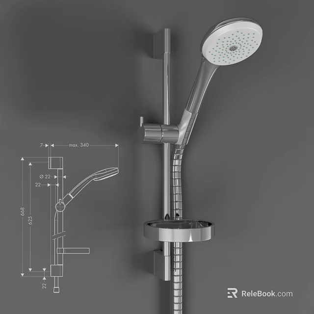Modern Shower Head Fixture With Handheld Sprayer Overhead Shower And Storage Shelf 3d model 