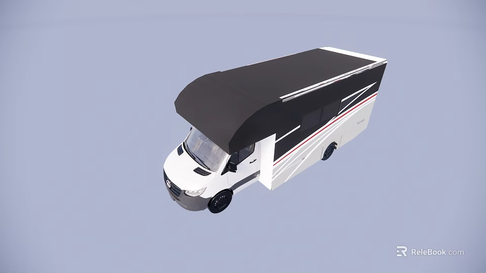 Modern White Camper Van With Black Roof Red Stripes And Exterior Design 3d model 