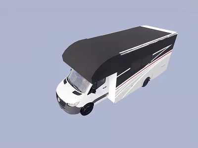 Modern White Camper Van With Black Roof Red Stripes And Exterior Design 3d model