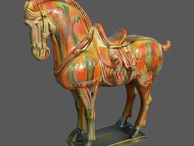 Colorful Horse Sculpture With Saddle And Decorative Traditional Ceramic Details 3d model