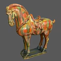 Colorful Horse Sculpture With Saddle And Decorative Traditional Ceramic Details