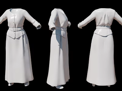 Woman Wearing White Dress Displayed In Three Angles Front Side Back Views 3d model