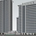 Modern High Rise Residential Buildings by Lake with Trees and Small Boat Reflections
