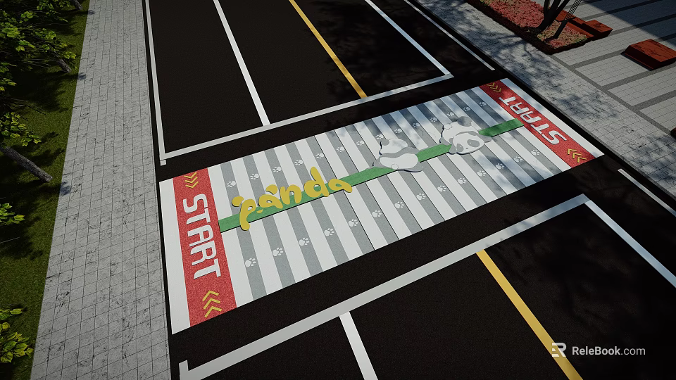 Garden Landscape Design With Panda Pattern Start Levels And Colored Pavement Stripes 3d model