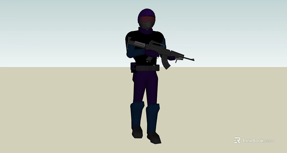 Game Movie Character Wearing Helmet And Mask Holding Assault Rifle Standing In Desert 3d model 