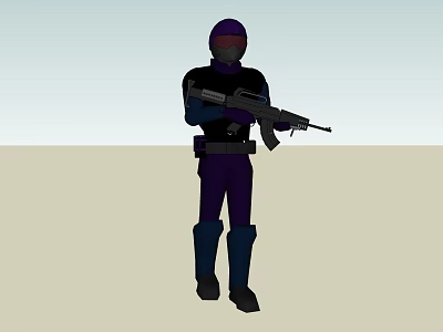 Game Movie Character Wearing Helmet And Mask Holding Assault Rifle Standing In Desert 3d model