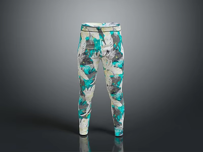 Stylish Green And White Tropical Plant Patterned Leggings For Women Fashion Wear 3d model