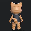 Cartoon Cat Character With Orange Stripes Blue Vest And Green Big Eyes Standing Pose