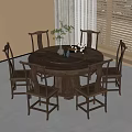 New Chinese Dining Table and Chair Combination Dining Chair Round Dining Table 3d model