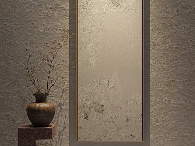 Interior Decor With Brown Vase On Pedestal And Large Textured Wall Mirror 3d model