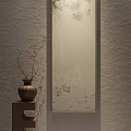 Interior Decor With Brown Vase On Pedestal And Large Textured Wall Mirror