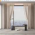 Elegant Beige Curtains For Large Window With City View In Modern Interior