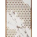 Modern Decorative Room Divider With Gold Hexagon Pattern Metal Frame And Marble Texture