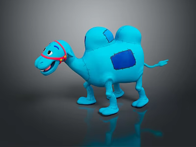 Cute Blue Cartoon Camel Plush Toy With Red Headband And Blue Patch 3d model