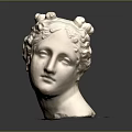 Ancient Style White Female Head Sculpture With Curly Hair Buns And Black Base