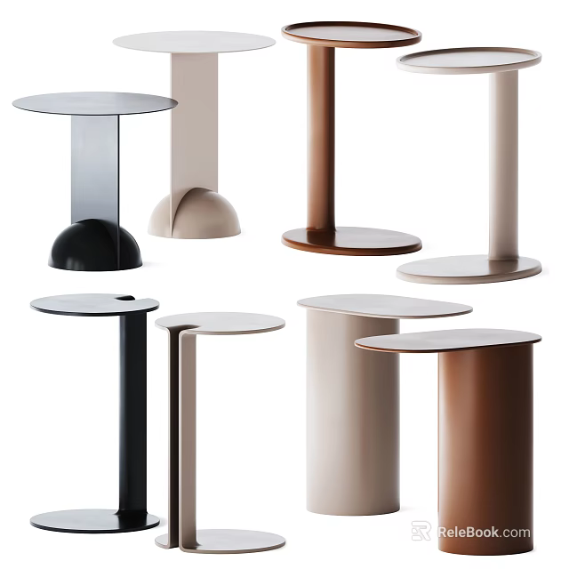 Stylish Modern Side Tables Featuring Multiple Colors And Cylindrical Base Designs 3d model