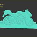 Black Sporty Motorcycle With Racing Design On Platform Against Gray Background