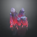 Floor Display Stack With Purple Pink Crystal Clusters On Black Shiny Background