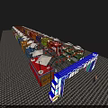 Lively Urban Food Court With Hanging Red Lanterns Western Restaurant Pizza Steak Container Shops Tables And Chairs