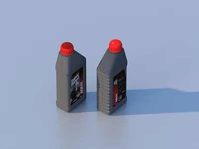 Gray Plastic Bottles With Red Caps And Labels For Household Use 3d model