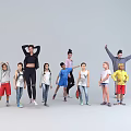 Group of Children and Adults Posing with Diverse Gestures on White Background