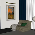 Beige Bean Bag Chair With Green Pillow And Blanket In Living Room With Blue Curtains And Floor Lamp