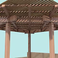 Outdoor Wooden Pergola with Square Roof and Stone Base Pillar Support Structure Design