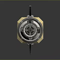 Sci Fi Rocket Model With Circular Front Silver Metallic And Red Yellow Structures