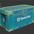 Blue Shipping Container With Sketchfab Logo And Metal Corrugated Surface