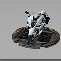 Sleek White Sport Motorcycle With Aerodynamic Design And Black Seat On Display Platform