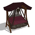 Comfortable Hanging Chair With Wooden Frame Dark Canopy And Red Cushion
