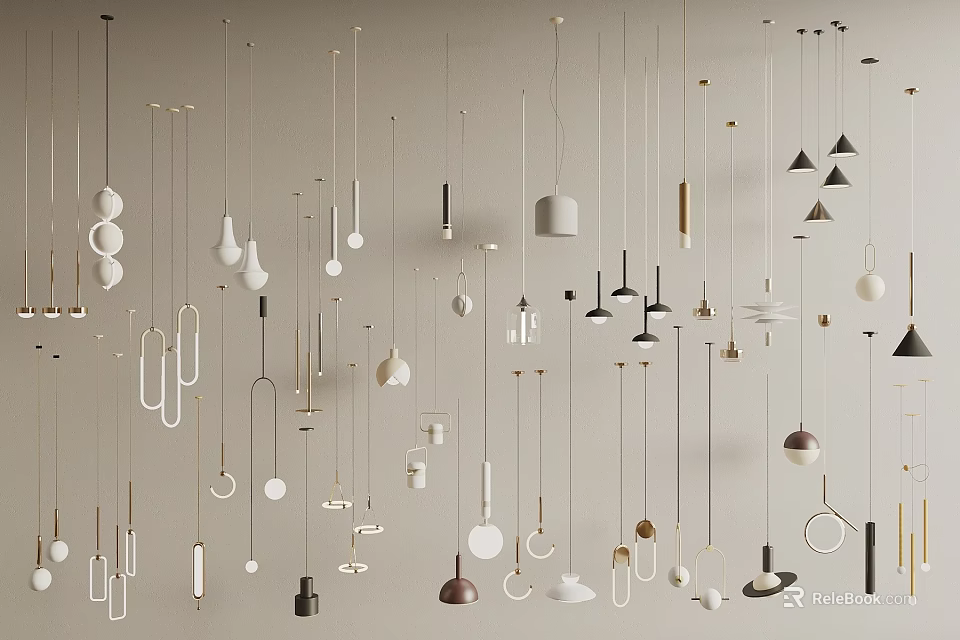 Various Modern Pendant Lights With Different Shapes And Materials For Interior Decor 3d model