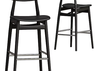 Contemporary Black Bar Stools With Metal Frame And Smooth Seat Design For Kitchen 3d model