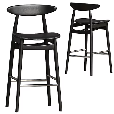 Contemporary Black Bar Stools With Metal Frame And Smooth Seat Design For Kitchen 3d model