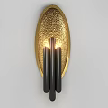 Gold Hammered Surface Wall Sconce With Black Cylindrical Illuminated Warm Light 3d model