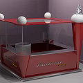 Red Square Table With Transparent Glass Top And Four White Spherical Decorations