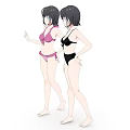 Anime Style Female Game Movie Characters Wearing Pink And Black Bikini Swimwear