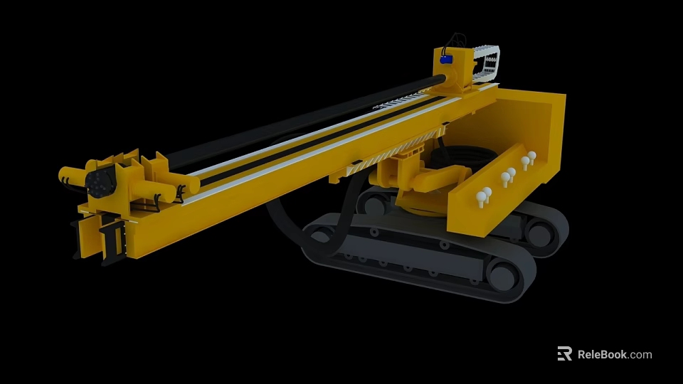 Yellow Tracked Construction Utility Vehicle With Long Boom Drilling Equipment 3d model 