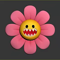 Pink Flower With Bright Yellow Smiley Face And Sharp Teeth Design 3d model