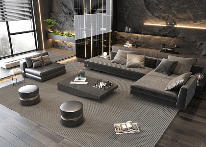 Italian Minotti Sofa Coffee Table Combination Multi-person Corner Sofa Coffee Table Leisure Chair 3d model