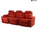 Three Red Leather Recliner Chairs in a Row with Armrests and Cup Holders