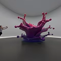Abstract Purple Pink Splash Shaped Sculpture In Indoor Gallery With Human Figure